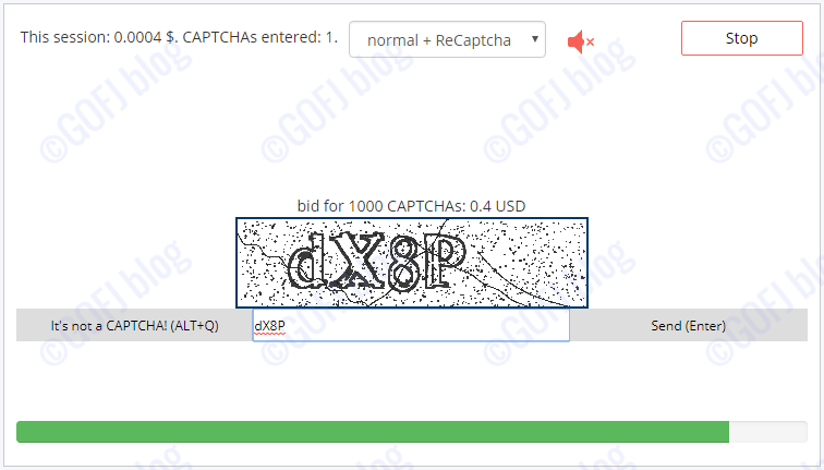 2Captcha work interface