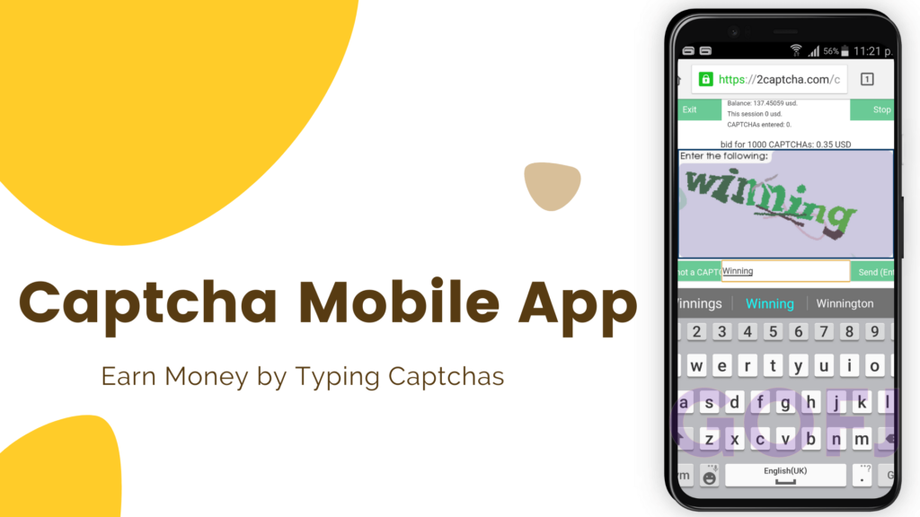 Captcha typing job in mobile phone