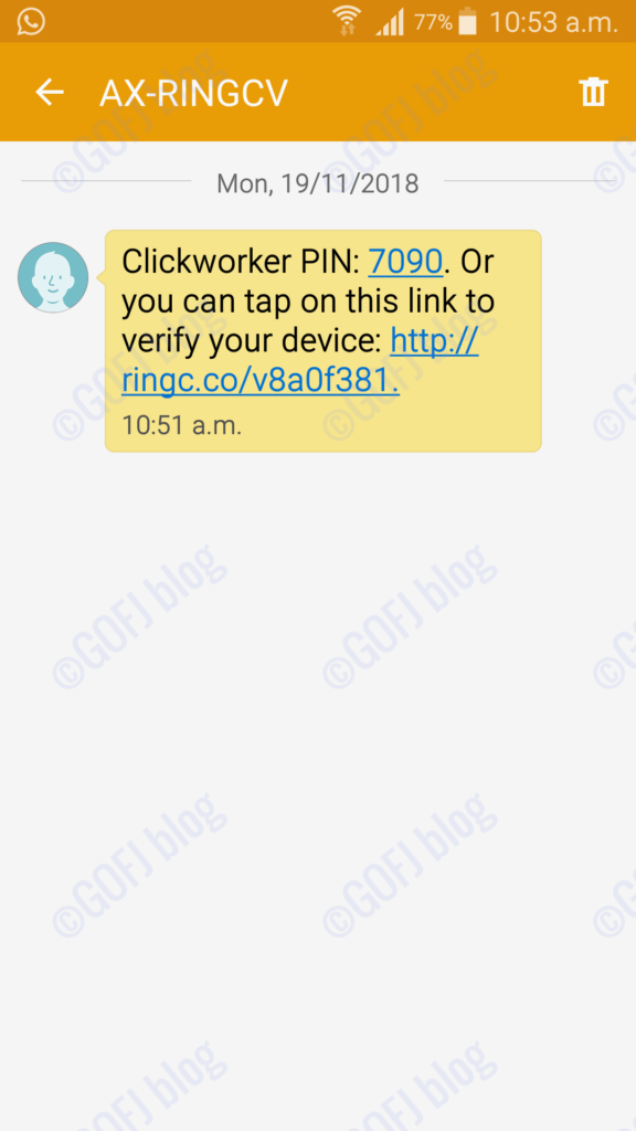 Clickworker Mobile sms verifcation