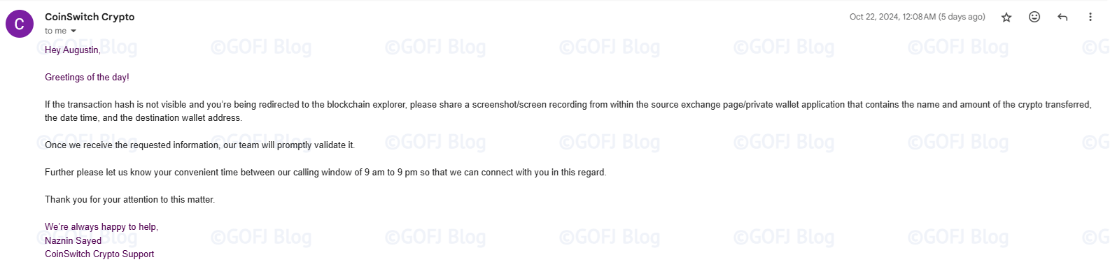 CoinSwitch support for proof submission