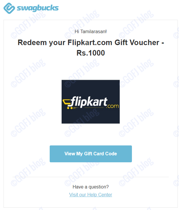 Flipkart gift Swagbucks email