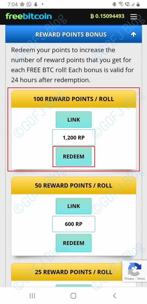 FreeBitcoin Mobile Reward Points