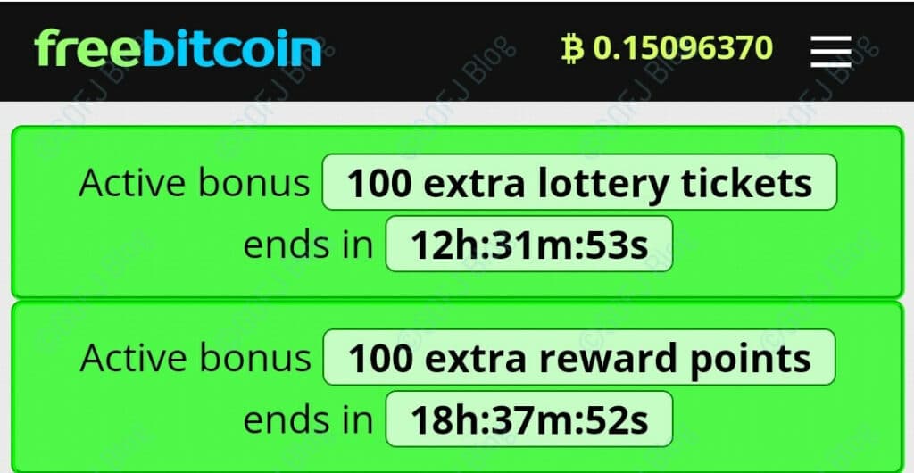 FreeBitcoin activated rewards points