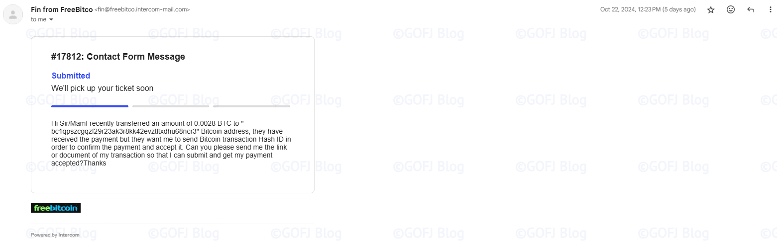 Freebitco.in support email for coinswitch deposit