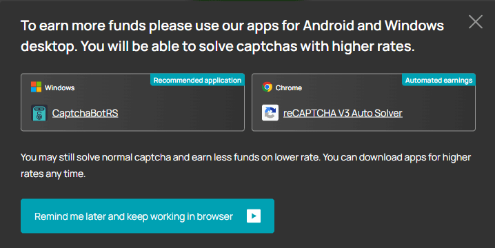 Higher rates for 2captcha android and windows app