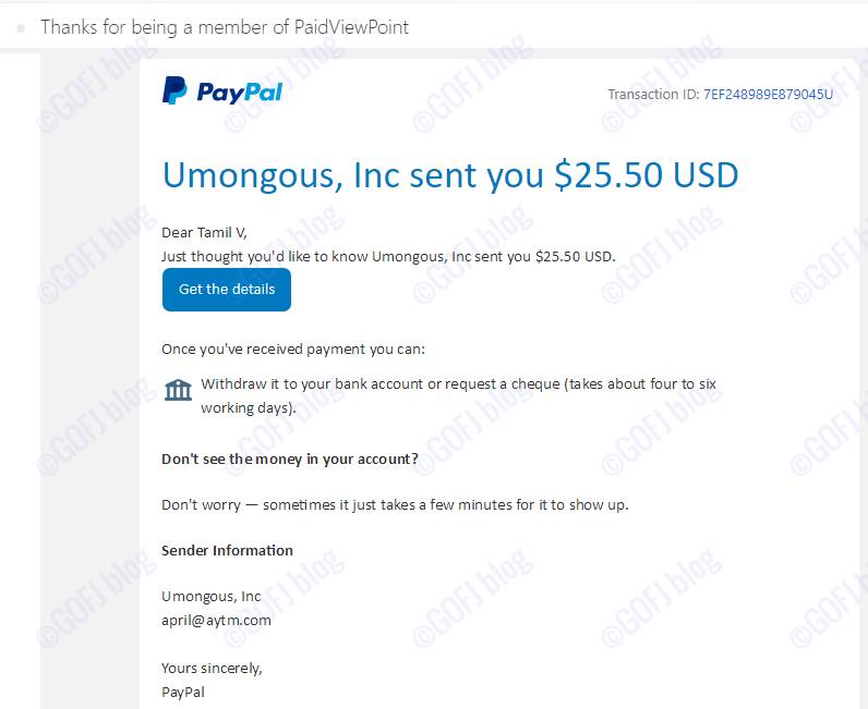 Paidviewpoint Payment email