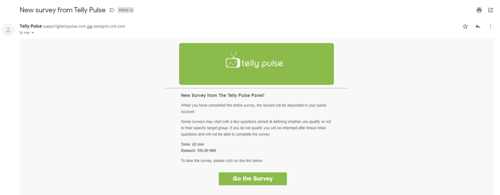 Telly Pulse survey invitation email